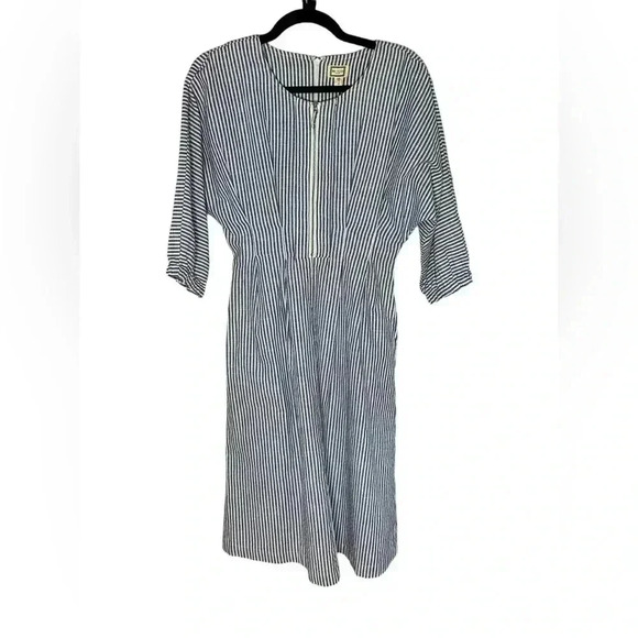 Anthropologie Mo:Vint Linen Midi Striped Blue White Dress XS - Picture 1 of 6